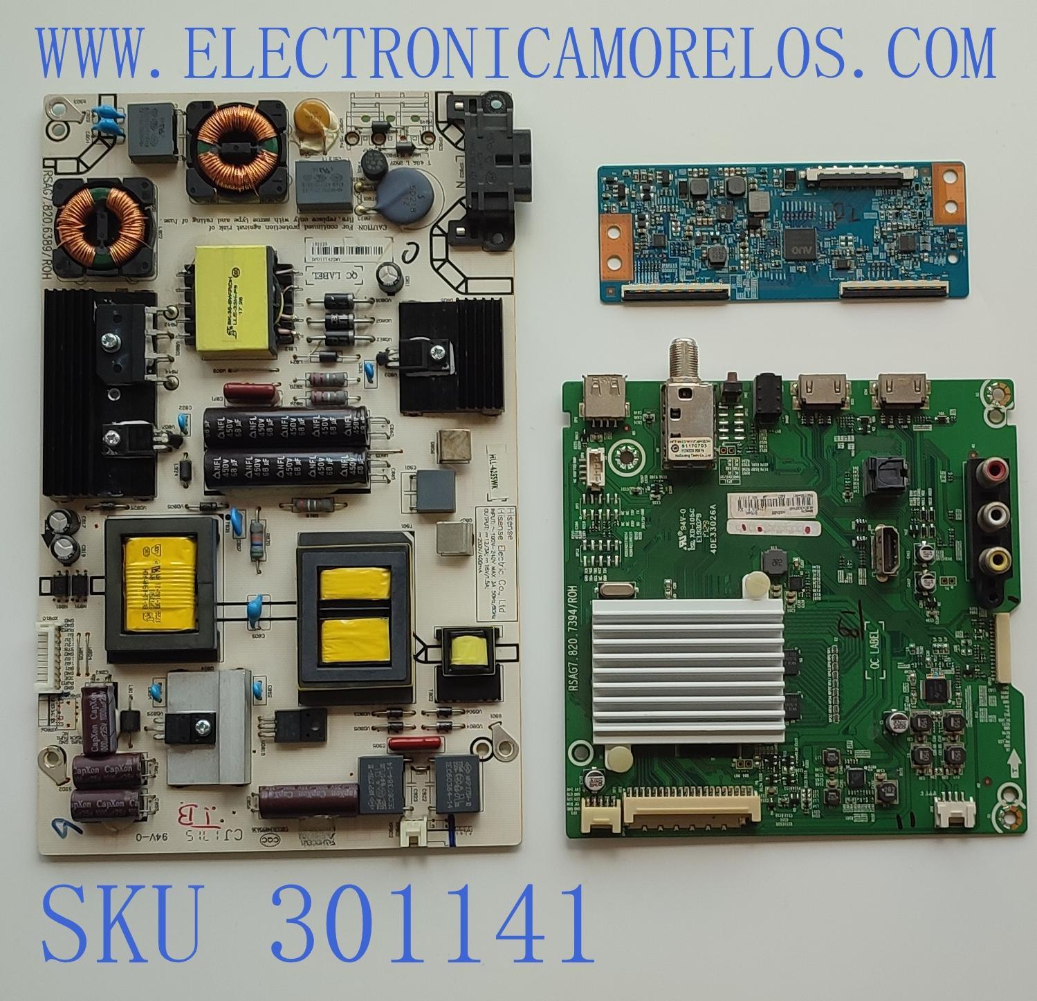KIT DE TARJETAS PARA TV  HISENSE / MAIN 214523 / RSAG7.820.7394/ROH / 211118 / FUENTE 192125 / RSAG7.820.6389/ROH / T-CON 5550T15C14 / T500HVN07.5 CTRL BD / PANEL HD500DF-B54(020)\B1\T1\S35\GM\ROH / MODELO 50H4D